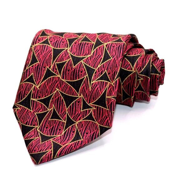 Brioni Tie Red Black Geometric 100% Silk Made‎ in Italy Necktie - Picture 1 of 7